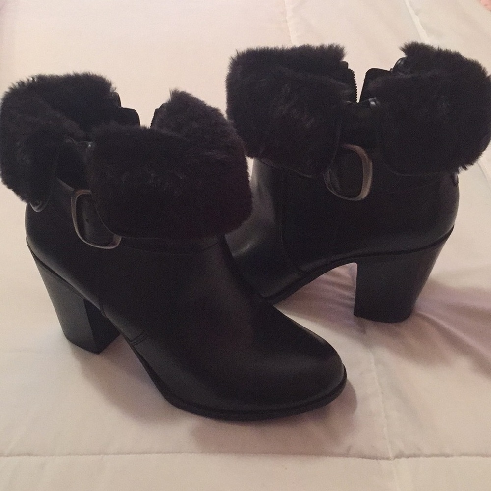 Black Faux Fur Heeled Boots